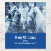 美しい馬チーム冬の写真クリスマス ワインラベル (シングルラベル)