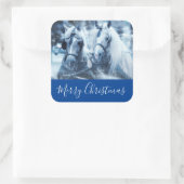 美しい馬チーム冬の写真メリークリスマス スクエアシール (バッグ)