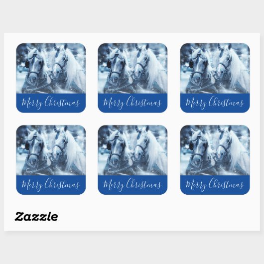 美しい馬チーム冬の写真メリークリスマス スクエアシール (シート)