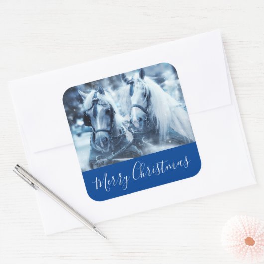 美しい馬チーム冬の写真メリークリスマス スクエアシール (封筒)