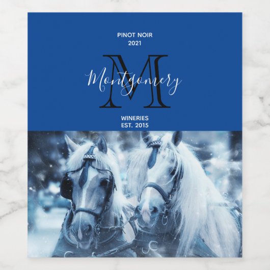 美しい馬チーム冬の写真ワイン作り ワインラベル (シングルラベル)