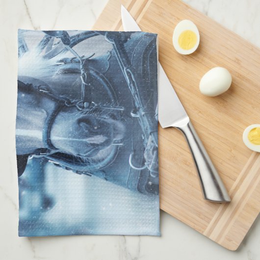 美しい馬チーム冬の写真 キッチンタオル (四つ折り)