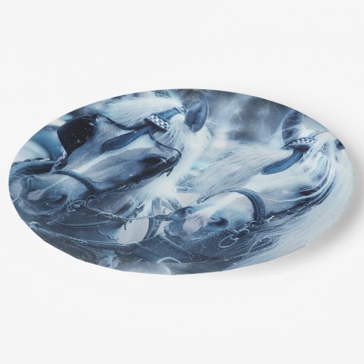 美しい馬チーム冬の写真 ペーパープレート (アングル)