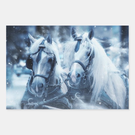 美しい馬チーム冬の写真 ラッピングペーパーシート (正面3)