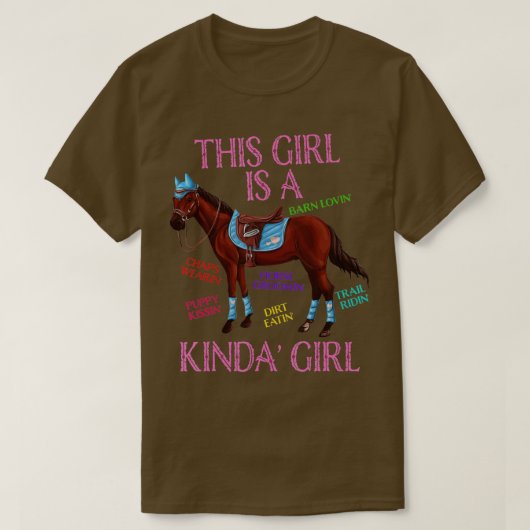 美しい馬乗愛の女の子 – かわいい Tシャツ (デザイン正面)