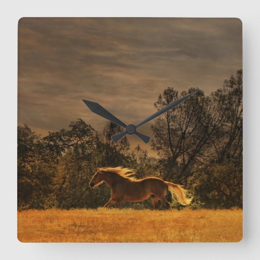 美しい馬好きウォールクロック スクエア壁時計 (正面)