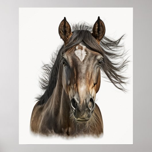 美しい馬頭ポートレート手描きカラー ポスター (正面)