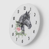 美しい馬頭ポートレート水彩 ラージ壁時計 (傾斜)