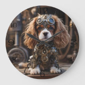 美しい騎士スパニエル犬ワン・ステームパンク ラージ壁時計 (正面)