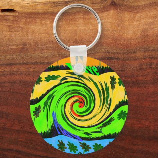 美しい驚くべき波状の夏の波のフローラ色 キーホルダー (正面)