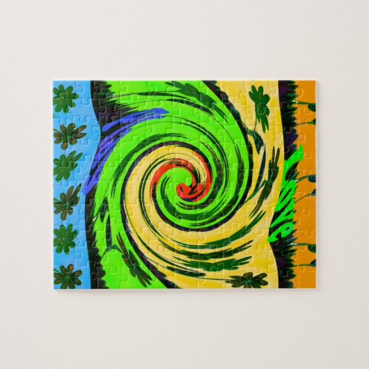 美しい驚くべき波状の夏の波のフローラ色 ジグソーパズル (横)