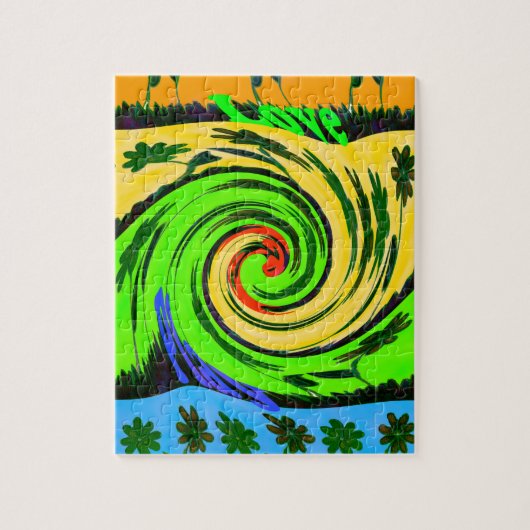 美しい驚くべき波状の夏の波のフローラ色 ジグソーパズル (縦)