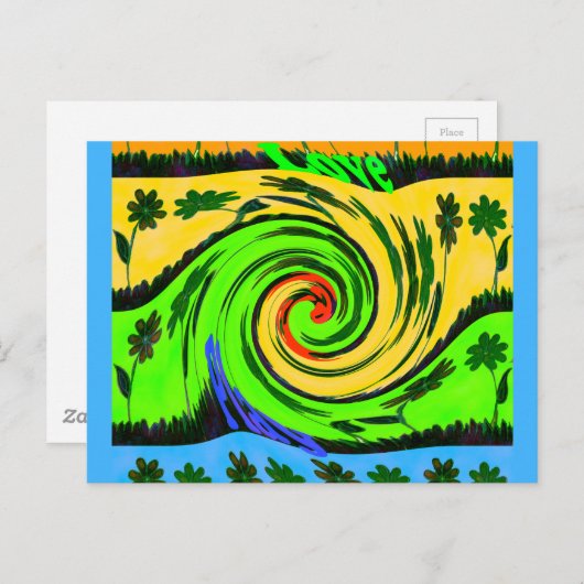 美しい驚くべき波状の夏の波のフローラ色 ポストカード (正面/裏面)