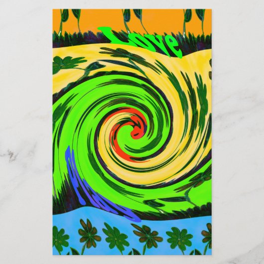 美しい驚くべき波状の夏の波のフローラ色 便箋 (正面)