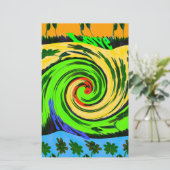 美しい驚くべき波状の夏の波のフローラ色 便箋 (スタンド正面)