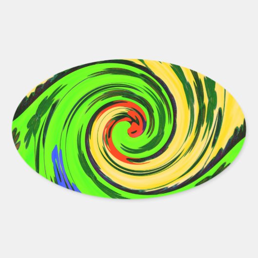 美しい驚くべき波状の夏の波のフローラ色 楕円形シール (正面)