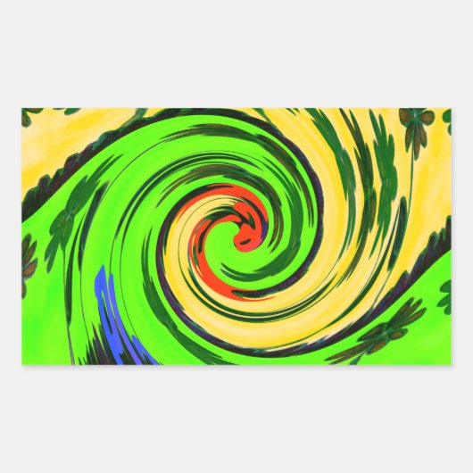 美しい驚くべき波状の夏の波のフローラ色 長方形シール (正面)