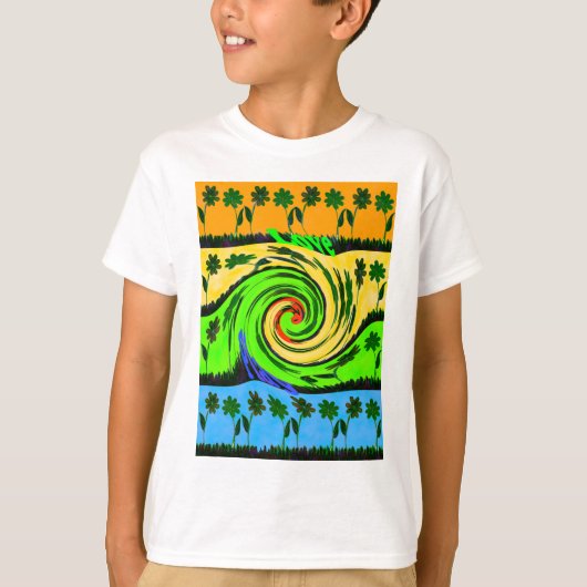 美しい驚くべき波状の夏の波のフローラ色 Tシャツ (正面)
