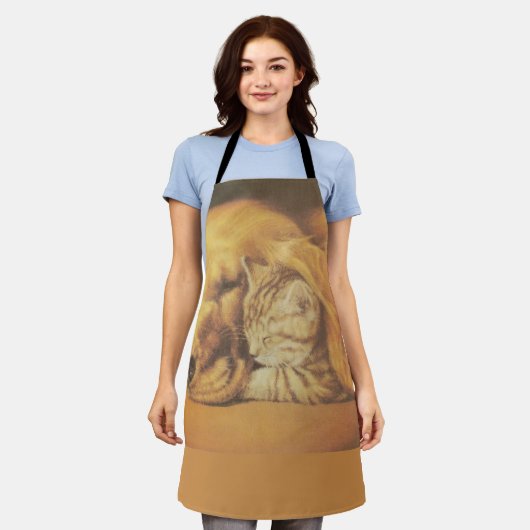 美しい驚くべき猫と犬の赤ちゃんアートプリント エプロン (着用した状態)