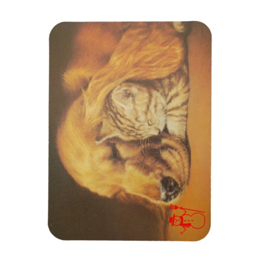 美しい驚くべき猫と犬の赤ちゃんアートプリント マグネット (縦)