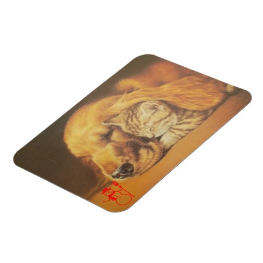 美しい驚くべき猫と犬の赤ちゃんアートプリント マグネット (左側)