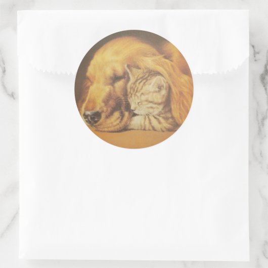 美しい驚くべき猫と犬の赤ちゃんアートプリント ラウンドシール (バッグ)