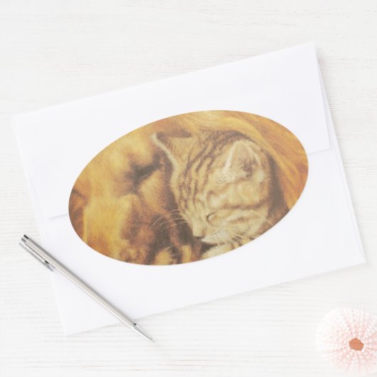 美しい驚くべき猫と犬の赤ちゃんアートプリント 楕円形シール (封筒)