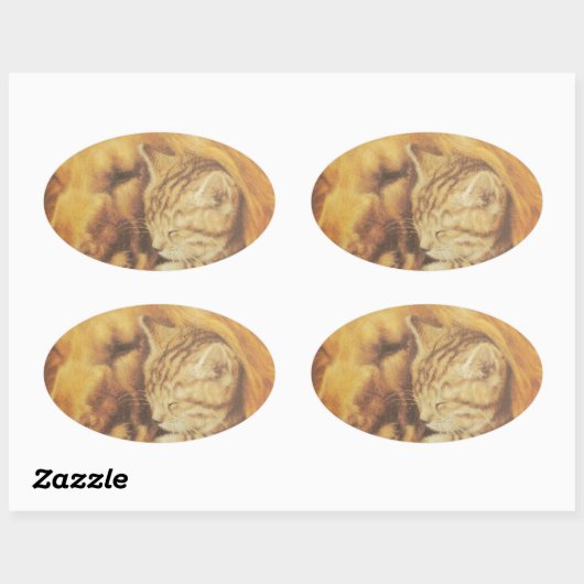 美しい驚くべき猫と犬の赤ちゃんアートプリント 楕円形シール (シート)