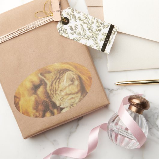 美しい驚くべき猫と犬の赤ちゃんアートプリント 楕円形シール (ギフト)