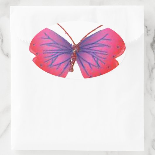 美しい驚くべき赤いピンクと紫の蝶 楕円形シール (バッグ)