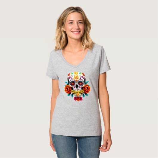 美しい魂のシュガースカルローズバナーアート Tシャツ (正面フル)