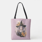 美しい魔女の帽子の星煙紫のハロウィン トートバッグ (裏面)