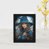 美しい魔女の水の色の魔女ハロウィン不気味 カード (黄色い花)