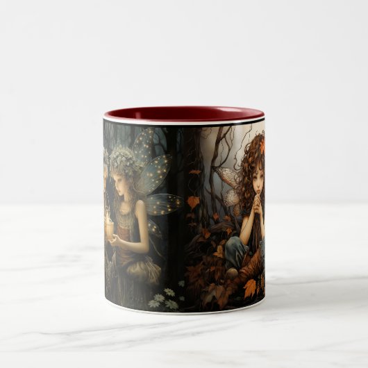 美しい魔法の秋の妖精たち ツートーンマグカップ (中央)
