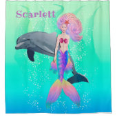 美しい魔法マーメイドとイルカの友人 シャワーカーテン (正面)