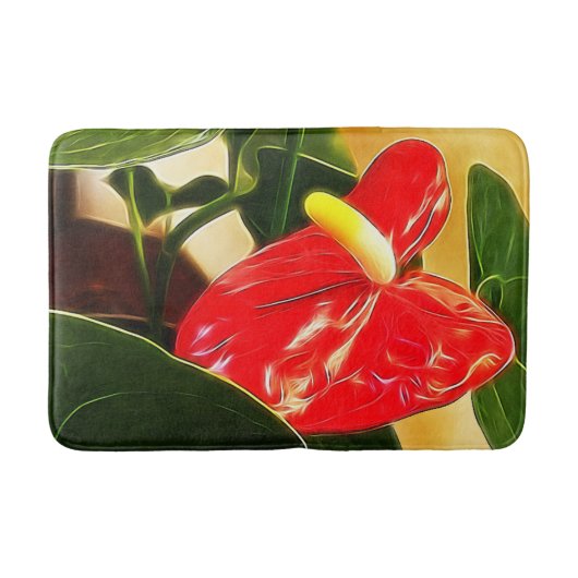 美しい鮮やかな赤いアンチューリウムフラワー写真 バスマット (正面)