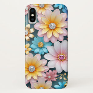 美しい鮮やかパステルフローラルパターンと宝石 iPhone X ケース