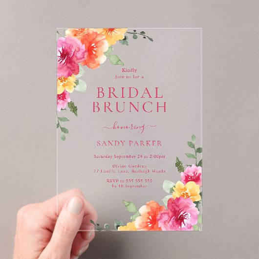 美しい鮮やかフローラブライダルシャワーブランチ アクリル招待状 (インサイチュ (ポータブル))