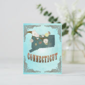 美しい鳥が付いているコネチカットの地図 ポストカード (スタンド正面)