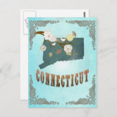 美しい鳥が付いているコネチカットの地図 ポストカード (正面/裏面)