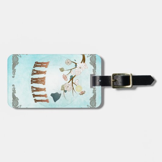 美しい鳥が付いているハワイの地図 ラゲッジタグ (正面横)