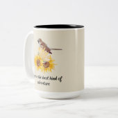 美しい鳥とヒマワリ引用文 ツートーンマグカップ (正面左)