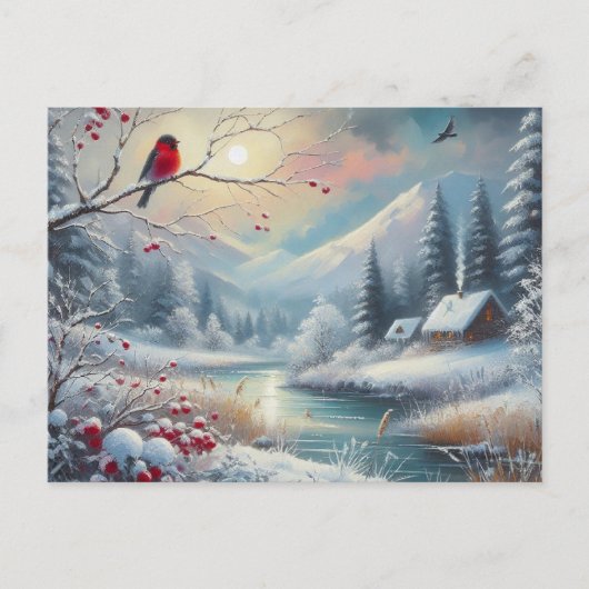 美しい鳥と冬の風景12 ポストカード (正面)