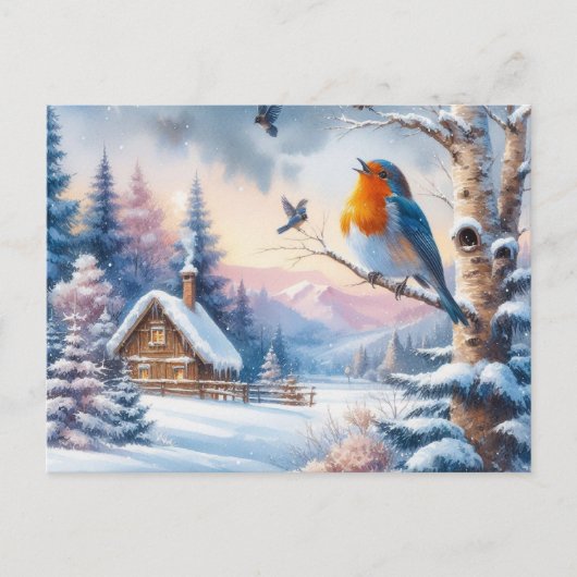美しい鳥と冬の風景14 ポストカード (正面)