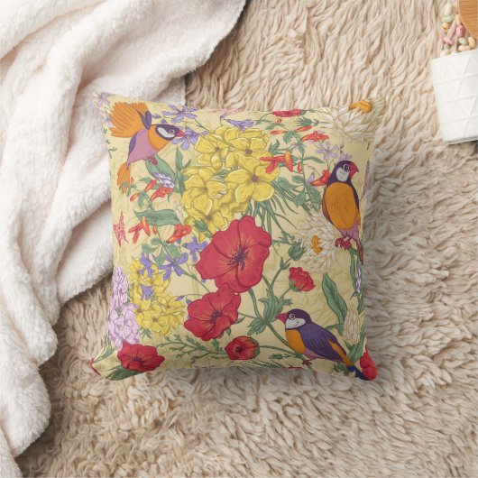 美しい鳥と庭 クッション (ブランケット)