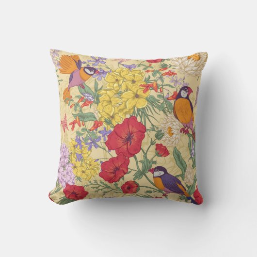 美しい鳥と庭 クッション (正面)