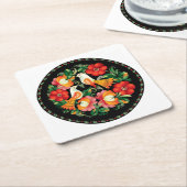 美しい鳥と花のスケッチコースターセット スクエアペーパーコースター (アングル)