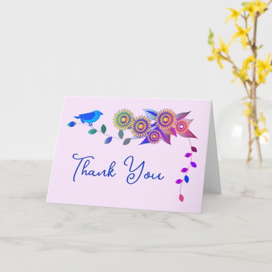 美しい鳥と花の芸術ありがとう カード (黄色い花)