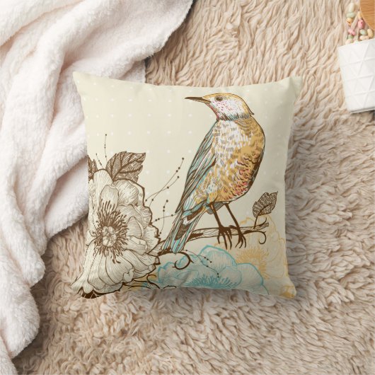 美しい鳥と花 クッション (ブランケット)