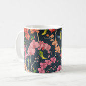 美しい鳥と蘭のパターン コーヒーマグカップ (正面左)